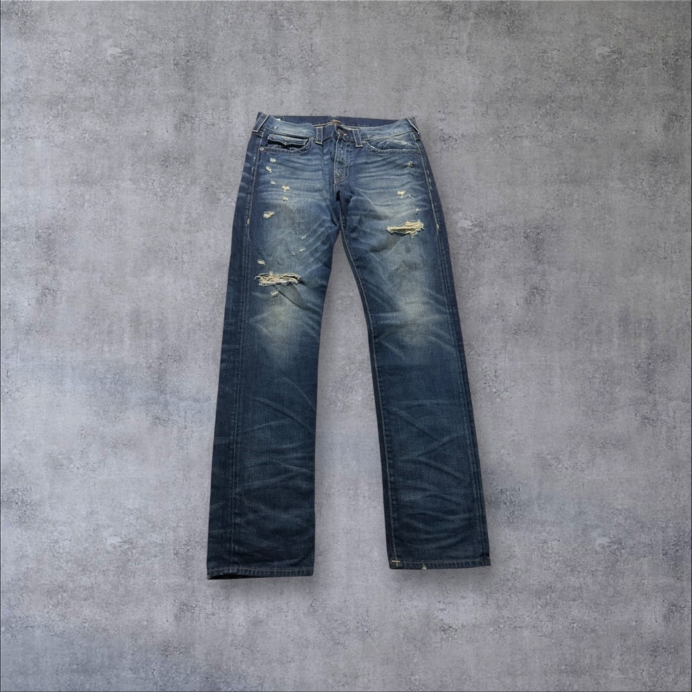 True Religion Jeans Mens Sz 34 Blue Geno Straight Slim Fit Denim Made In USA